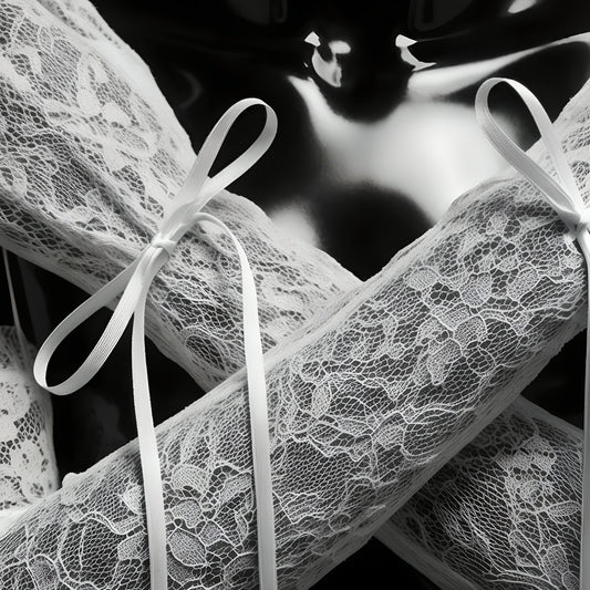 Chantilly Lace Bridal Gloves | Delicate Floral Embroidery with Satin Ribbon Ties