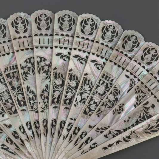Mother-of-Pearl Hand-Carved Fan | Artisanal Hand-Engraved Bridal Heirloom