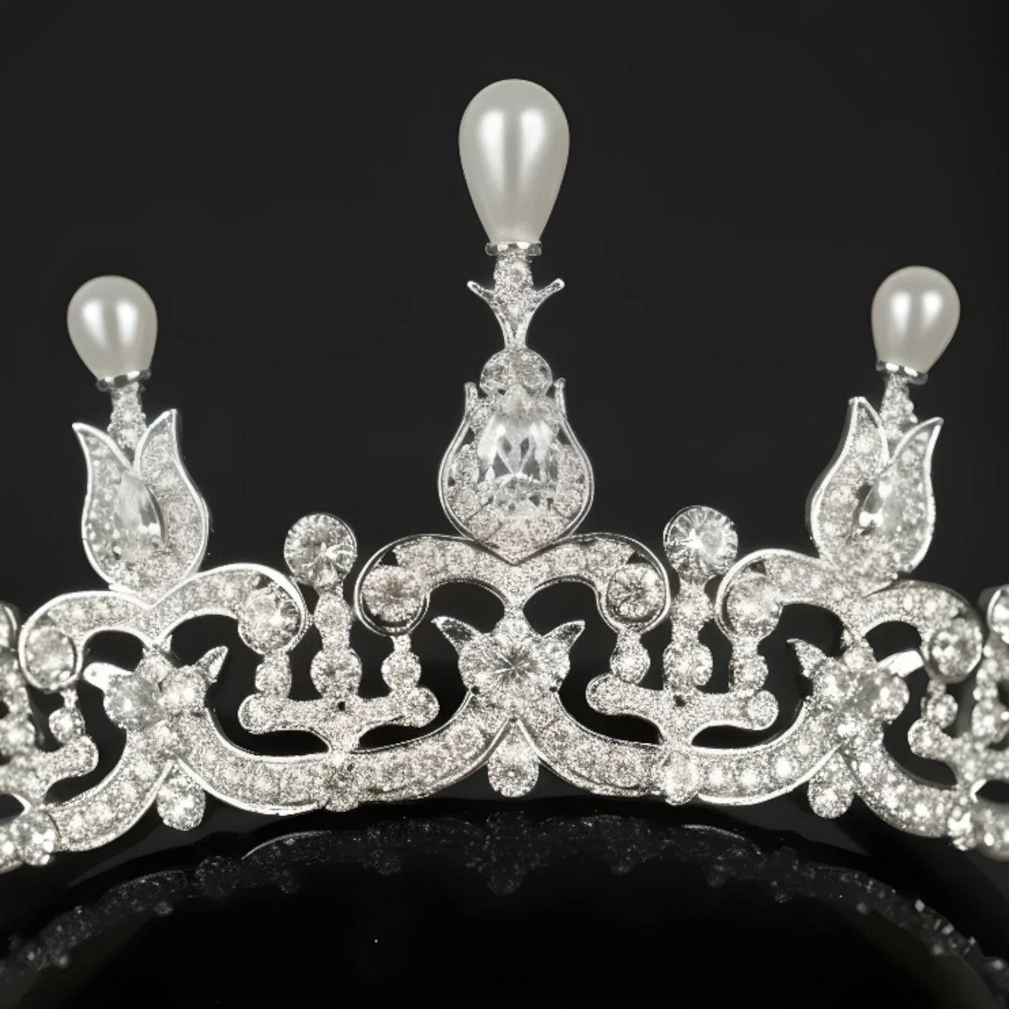 High-Pointed Pearl & Crystal Bridal Tiara | Regal Victorian Wedding Crown
