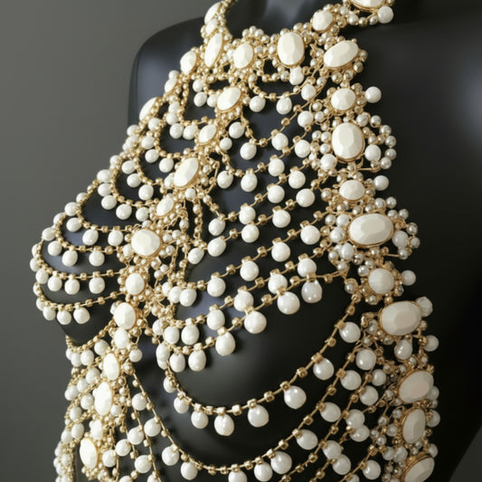 Aura Pearl Jewelry Corset | Hand-Crafted Couture Body Piece