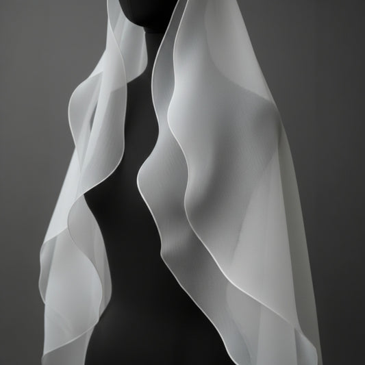 Architectural 100% Pure Silk Tiered Veil with Sculptural Silk-Wrapped Edges