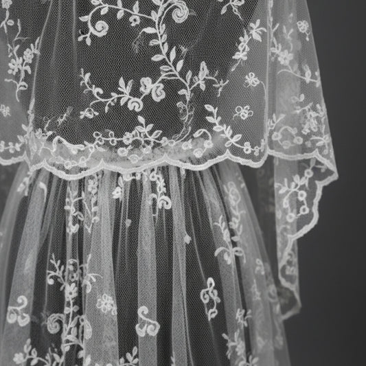 Hand-Embroidered Three-Tier Cathedral Veil with Exquisite Floral Artistry