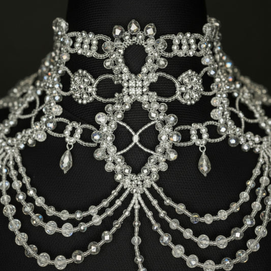 Crystal Heritage Bridal Shoulder Jewelry | Artisanal Beaded Body Chain Necklace