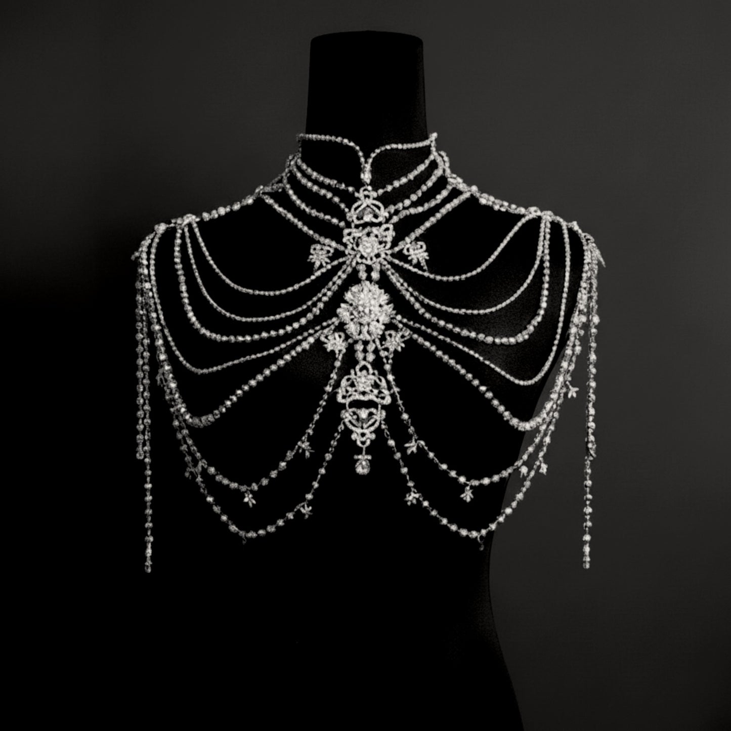 Crystal Waterfall Bridal Shoulder Jewelry | Artisanal Couture Body Chain