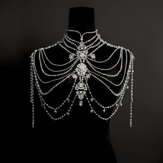 Crystal Waterfall Bridal Shoulder Jewelry | Artisanal Couture Body Chain