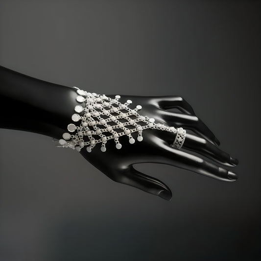 White Filigree Glove Bracelet | Artisanal Cascading Bridal Hand Piece