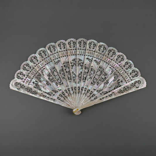 Mother-of-Pearl Hand-Carved Fan | Artisanal Hand-Engraved Bridal Heirloom