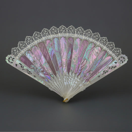 Pink Iridescent Mother-of-Pearl Fan | Rare Carved Bridal Heirloom