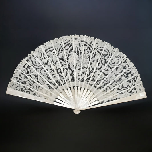 Chantilly Lace & Mother-of-Pearl Fan | Hand-Crafted Bridal Heirloom