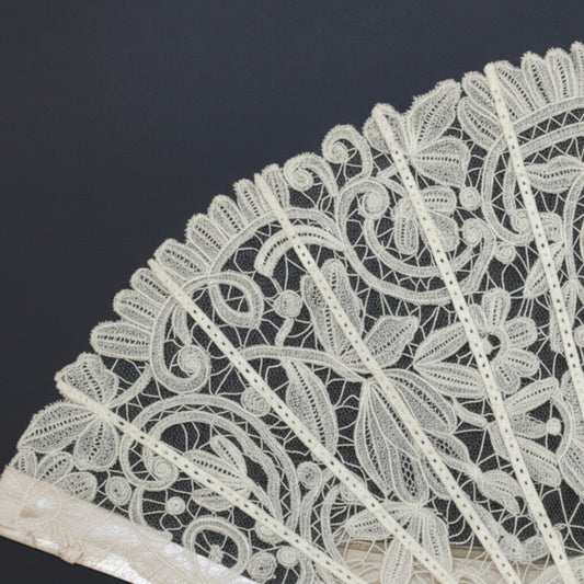 Chantilly Lace & Mother-of-Pearl Fan | Hand-Crafted Bridal Heirloom