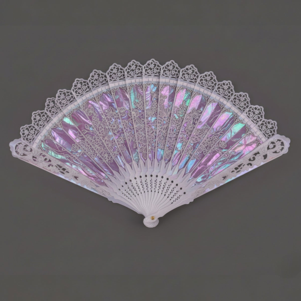 Violet Iridescent Mother-of-Pearl Fan | Hand-Carved Opalescent Heirloom