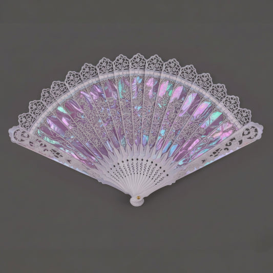 Violet Iridescent Mother-of-Pearl Fan | Hand-Carved Opalescent Heirloom