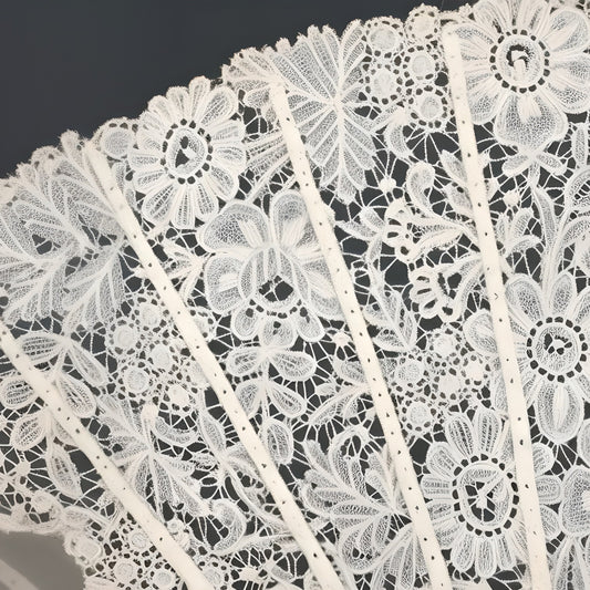 Artisan Painted Lace & Mother-of-Pearl Fan | Hand-Crafted Bridal Masterpiece
