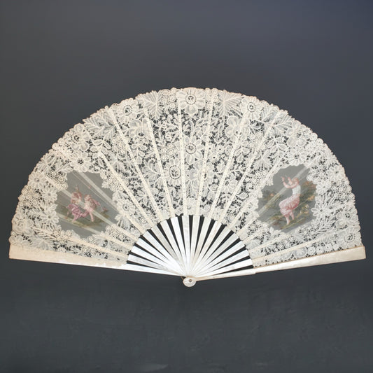 Artisan Painted Lace & Mother-of-Pearl Fan | Hand-Crafted Bridal Masterpiece