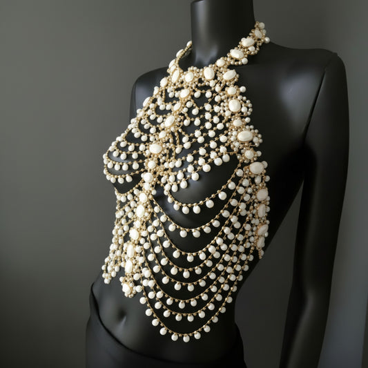 Aura Pearl Jewelry Corset | Hand-Crafted Couture Body Piece