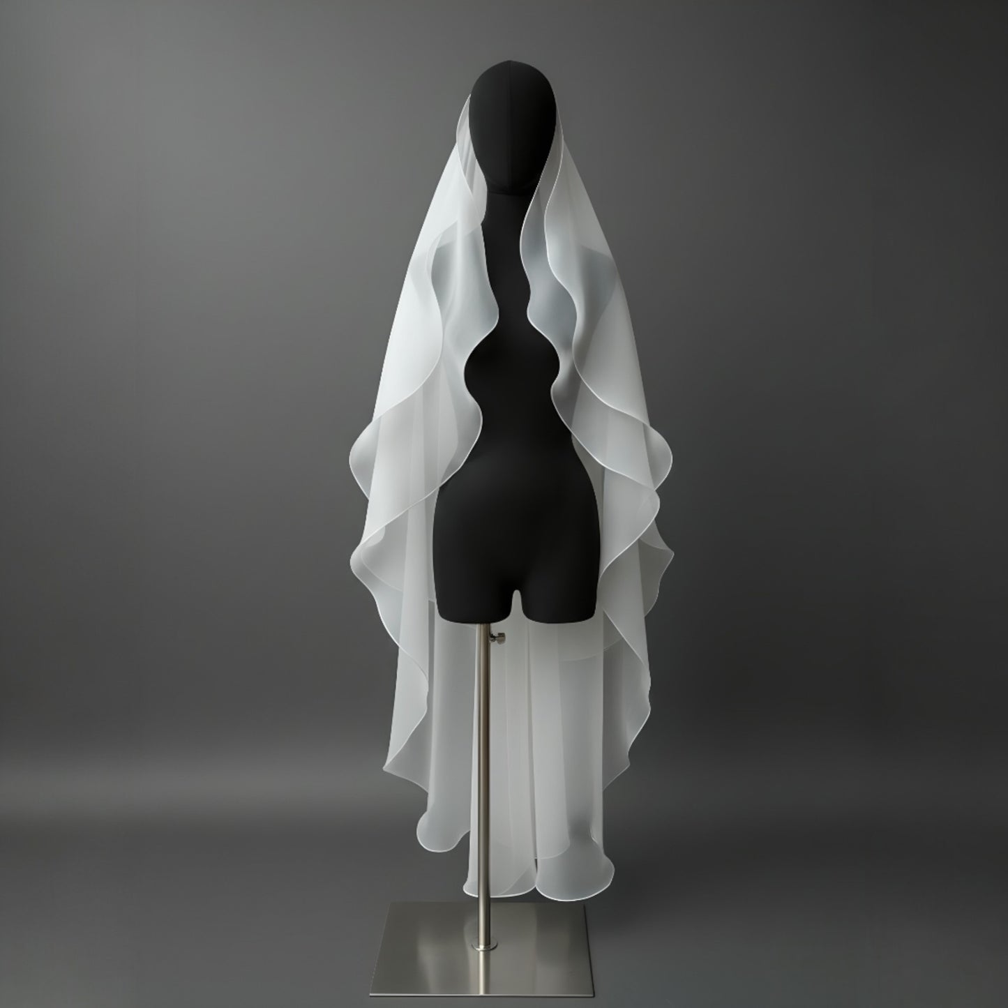 Architectural 100% Pure Silk Tiered Veil with Sculptural Silk-Wrapped Edges