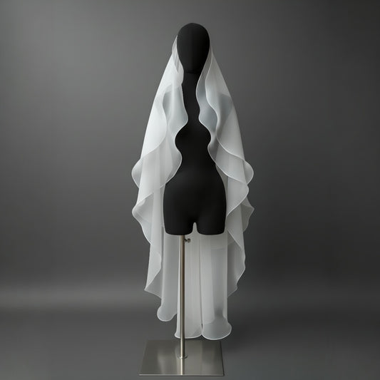 Architectural 100% Pure Silk Tiered Veil with Sculptural Silk-Wrapped Edges