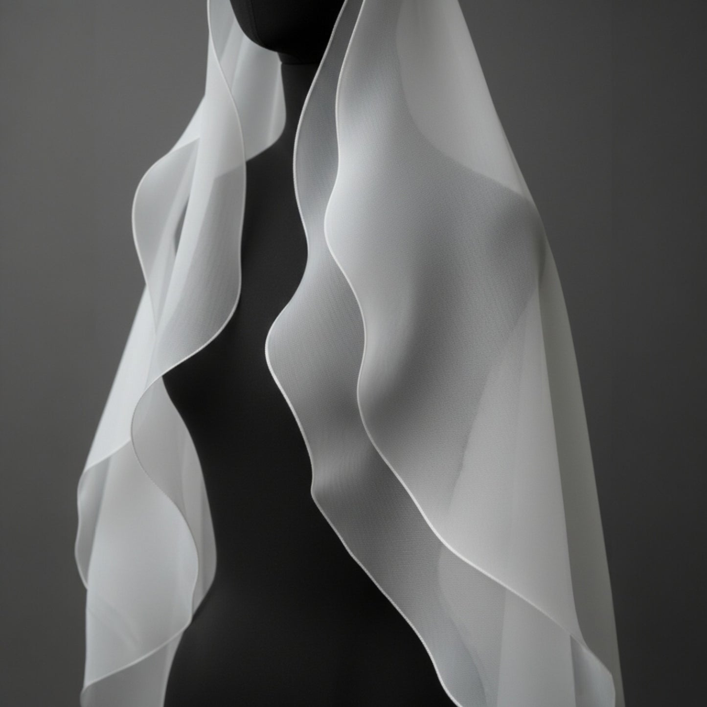 Architectural 100% Pure Silk Tiered Veil with Sculptural Silk-Wrapped Edges