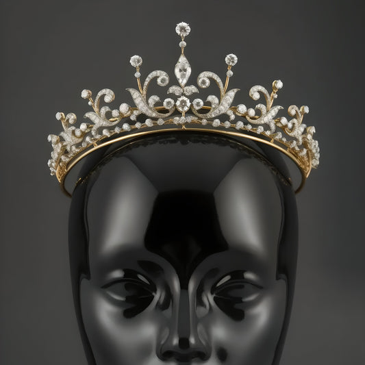 Vintage Baroque Lily Bridal Tiara | Hand-Crafted Gold & Diamond-Cut Crystal Crown