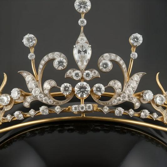 Vintage Baroque Lily Bridal Tiara | Hand-Crafted Gold & Diamond-Cut Crystal Crown